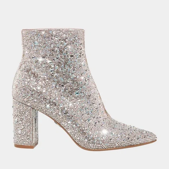 Betsey Johnson silver sparkle block heel booties - Picture 2 of 5